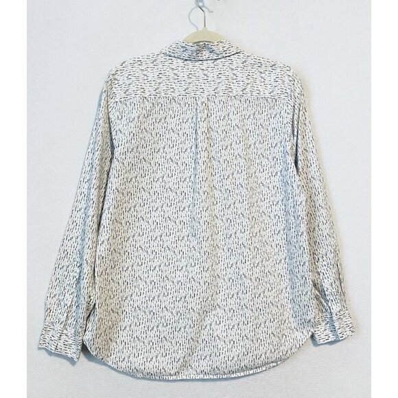Garnet Hill Top Womens 10 Gray White Organic Pima Cotton Long Sleeve Button Up - Picture 3 of 8